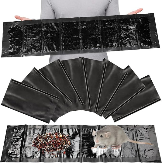 Qualirey 8 Pack Large Sticky Mouse Trap 24 Inch Sticky Rat Glue Roach Indoor Pest Control for Trapping Snakes Rats Spiders Roaches in Restaurant Kitchen House Supplies (Black)