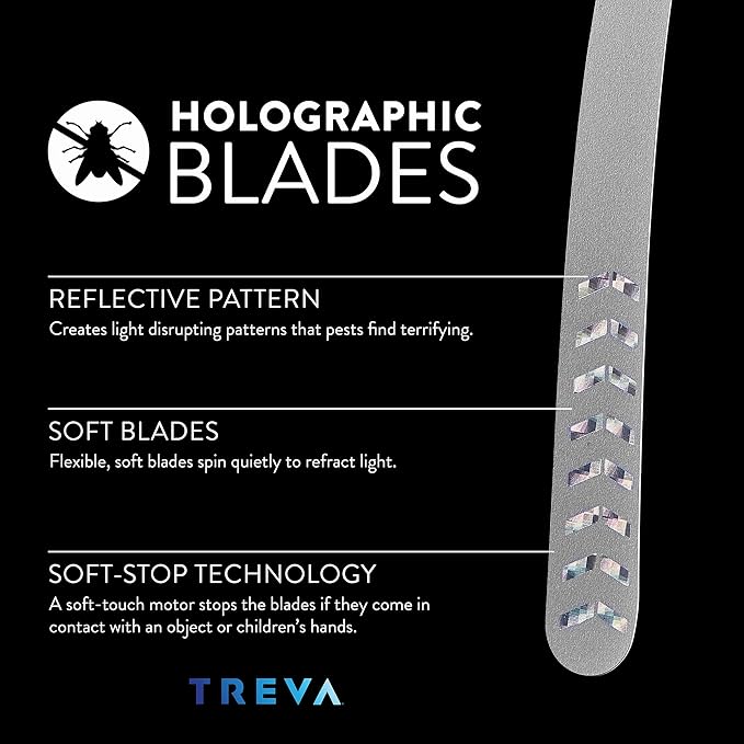 Treva Bug Fan Fly Deterrent with Holographic Blades to Clear Bugs, Mosquitoes, and Flies, Battery Powered Fly Fan