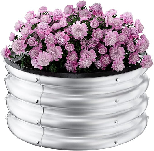 Round Galvanized Raised Garden Bed Kit, 2 x 2 x 1ft Arian Silver Galvanized Garden Boxes, Outdoor for Vegetables
