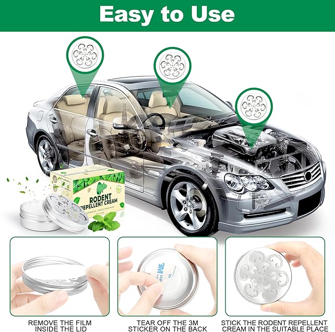 Rodent Repellent for Car Engines - Peppermint Oil for Mice Repellent, Mouse Repellent for Cars, Rodent Repellent Outdoor, Keeping Rodents Out of House Garages, Human Pet Dog Plant Safe -4 Pack
