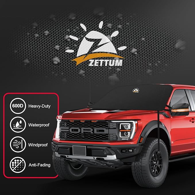 Zettum Car Windshield Cover for Ice and Snow - 600D Windshield Snow Cover with Side Mirror Cover Heavy Duty, Standard Winter Frost Hail Protector for Most Car, Truck, SUV, Van and MPV (70 x 50 Inch)