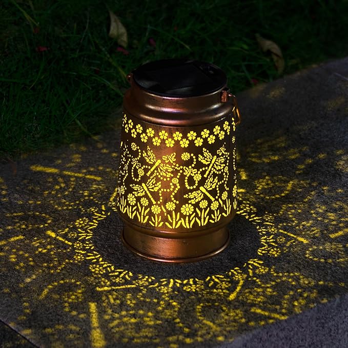 Solar Dragonfly Lanterns Outdoor Waterproof Garden Decor Gifts for mom Women Mom Grandma Hanging Lights Metal Decoration Outside for Yard, Patio, Backyard, Porch,for Garden/