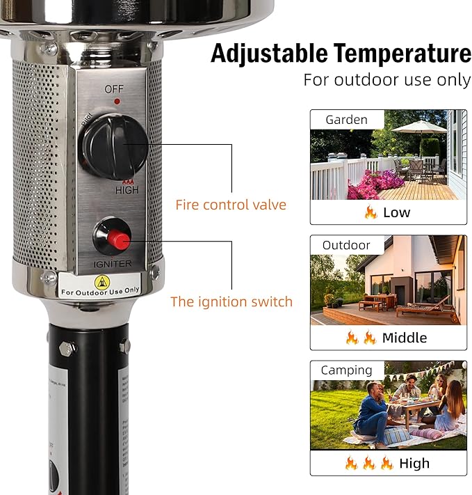 Outdoor Patio Heater, Propane Heater w/Wheels, Shelf Tabletop, Auto Shut Off Protection, 36000 BTU Tall Standing Gas Heater for Outdoor Use