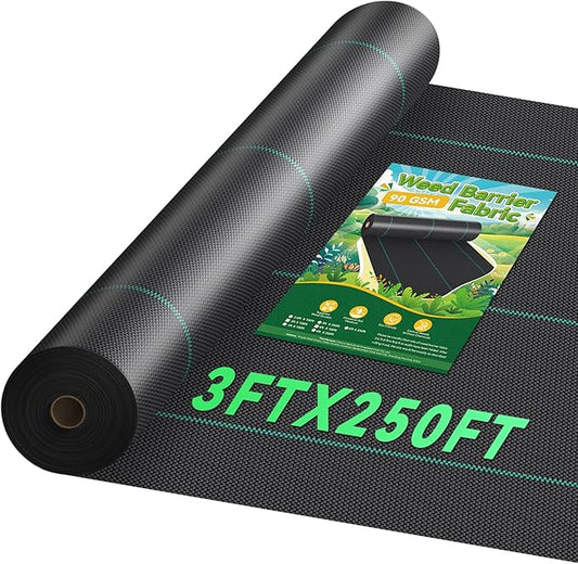 3ftx250ft Landscape Fabric, Weed Barrier Fabric Heavy Duty 3.2oz, Woven Geotextile Weed Blocker Landscaping Fabric, Ground Cover Weed Control Mat, Commercial Weed Cloth Garden Bed Liner