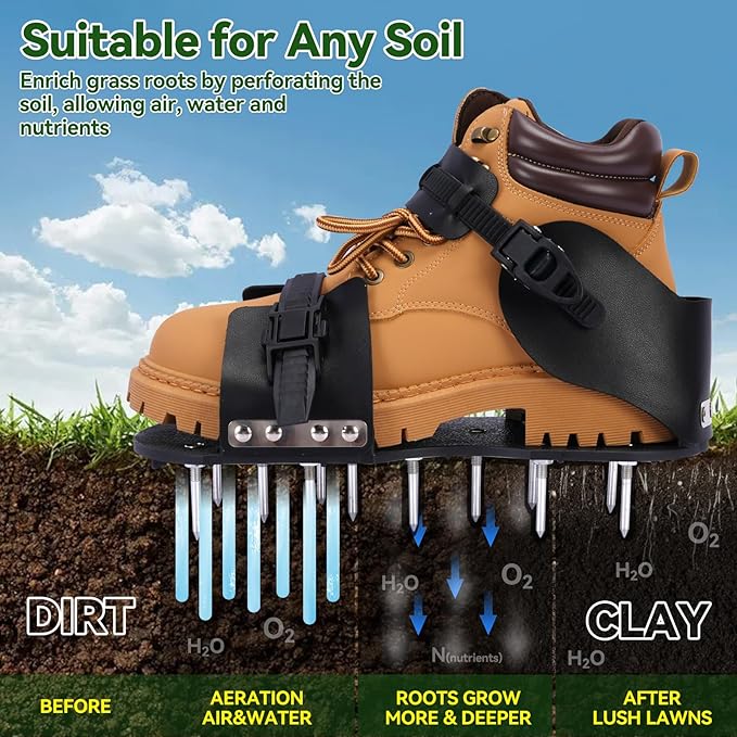 HFH Lawn Aerator Shoes for Grass，Aeration Shoes for Lawn，Spike Shoes for Lawn Aerating (Buckle)
