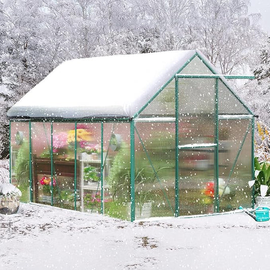 Polycarbonate Greenhouse Kit, 10x6 FT Heavy Duty Outdoors Durable Green House with Double Vent Window Lockable Door, Twin-Wall Panels, Walk in Green Houses for Backyard Outside Garden