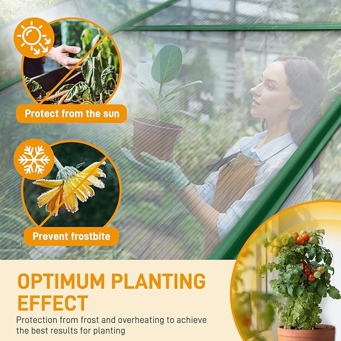 VINGLI Greenhouse, 6x10 FT Heavy Duty Polycarbonate Greenhouse with 5 Roof Vents, Aluminum Frame, Sliding Doors, Green