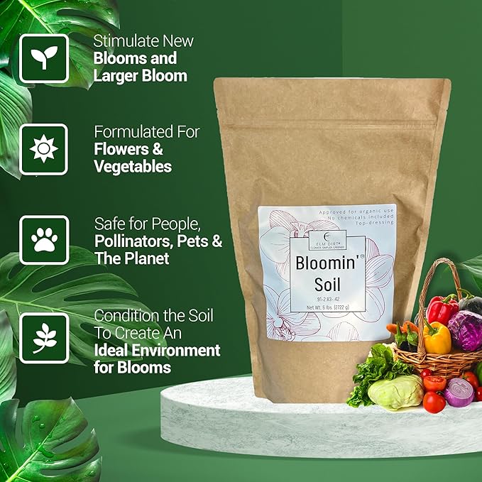 Elm Dirt Premium Bloom Soil - 100% Organic for Outdoor & Indoor Plants | Soil Enhancer for Plant Growth & Healthy Nutrients - Big Bloom Activator, 6 lbs