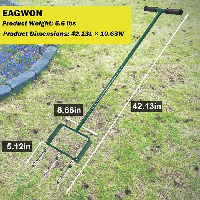 Lawn Aerator, Push Core Aerator Lawn Tool, Stainless Steel 3-Corer Hand Aeration – Manual Yard Plug Aerator for Compacted Garden Soil, Garden Care, Gardening Core Aeration Tool