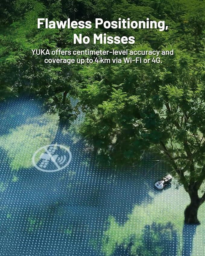 YUKA 2000 Robot Lawn Mower with Sweeper Kit, Ultrasense AI Vision & RTK Antenna, Auto Mapping & App Control,45% Slope Capability,Dual Cutting Discs, Up to 20 Mowing Zones