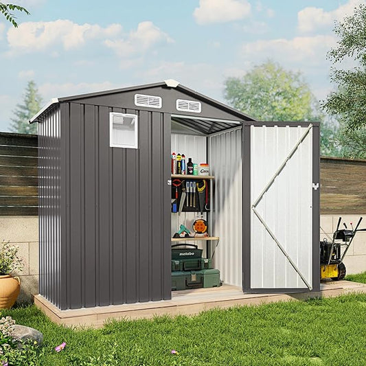 6x3.6FT Outdoor Storage Shed, Galvanized Steel Garden Shed with Lockable Door & Window, Waterproof Metal Tool Storage for Garden, Backyard, Patio, Lawn(Peak Roof)