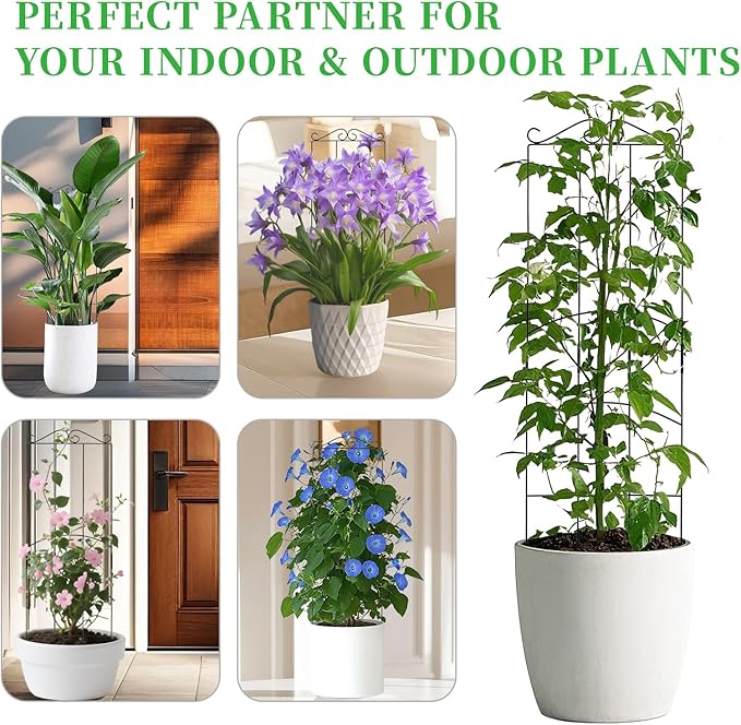 32 Inch Metal Plant Trellis for Climbing Plants Outdoor，4 Pack Garden Trellis for Potted Climbing Plants Indoor Houseplants Flowers Vine Ivy,Black,Rectangle