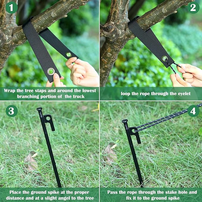 Sintuff 36 Pcs Heavy Duty Tree Stake Kits Stake and Support for Young Leaning Tree Anchor Straightening Kit, 15.8'' Support Straps, 11.8'' Steel Stakes, 13.12ft Rope(Black)