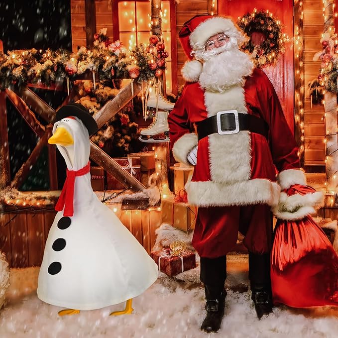 Outus Christmas Snowman Goose Outfits Funny Snowman Porch Goose Outfit 23 Inch Holiday Lawn Geese Cloth for Christmas Yard Garden Outdoor Decorations