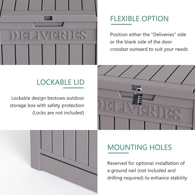 55GAL Brown Outdoor Deck Box with Lock Hole - SGS - Certified UV Protection, Weatherproof for Backyard Storage, Ideal for Storing Tools and Small Items, Quick Assembly