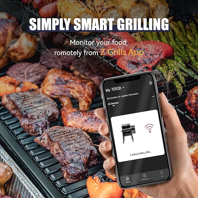 Z GRILLS 7052B Wood Pellet Grill and Smoker with WIFI Smart Home Technology, PID Controller, 709 sq. in, Black