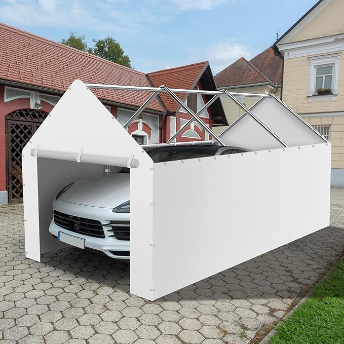 Canopy Sidewalls for 10' x 20' Carport with Ball Bungee Cords, Shelter Logic Replacement Covers Canopy Walls for Car Tent Garage(Sidewalls Only) (White)