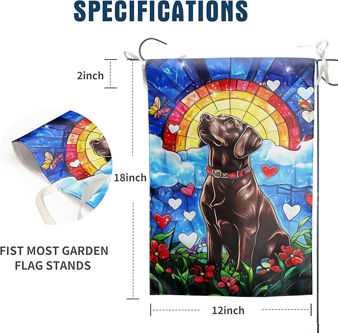 Chocolate Rainbow Labrador Dog Memorial Garden Flag 12x18 Double Sided