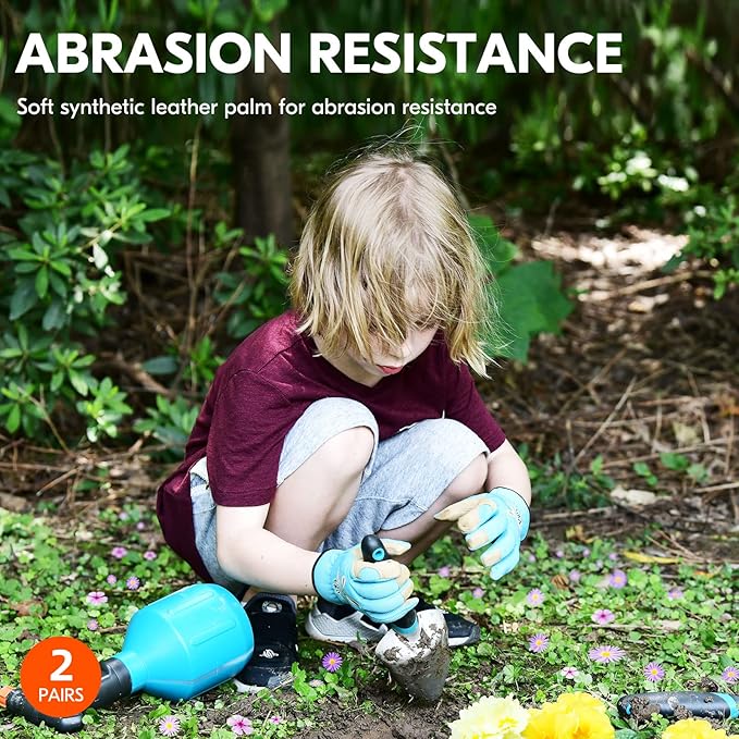 Vgo... 2-Pairs Age 4-5 Kids Gardening Gloves,Children Yard Work Gloves,Soft Safety Outdoor Playing Gloves (Size S,Blue&Purple Rabbit, KID-SL7362)