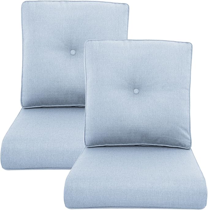 Outdoor Wicker Chair Cushions 2 Packs - Outside High Back Thick Water-Resistant Cushion 22x24 with Zipper Cover for Patio Glider Rocking Chairs Loveseat Couch – Baby Blue/Buckle