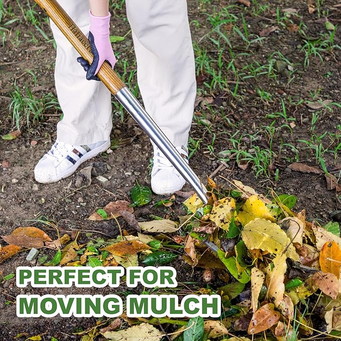 Garden Pitch Fork, 4-Tine Stainless Steel Spading Fork, 43.9'' Digging Fork with Good Leverage for Easy Digging Out Weed, Ergonomic D Handle Garden Fork for Composting, Digging Potatoes Loosening Soil