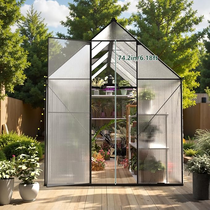 6x10 FT Green House for Outside, Greenhouse for Outdoor, Backyard Green House, Walk-in Garden Greenhouse, Heavy Duty Polycarbonate Greenhouses
