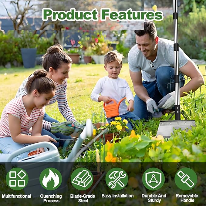 Multifunctional Garden Cleaning Shovel, Heavy Duty Steel Flat Shovel with 59" Adjustable Handle, Floor Scraper, Outdoor Spade Tool for Weeding, Lawn Edging, Digging, Ice Removal