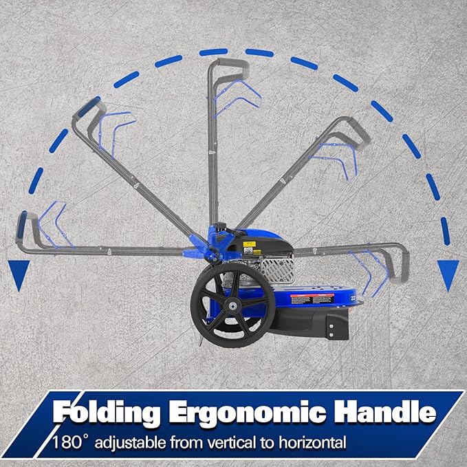 BILT HARD Walk Behind String Trimmer, 170cc 4-Cycle Gas Brush Hog Mower, 22 Inch Cutting Diameter, Push Weed Eater with 14 Inch Flat Free Wheels, Brush Cutter for Farm, Lawn, Yard