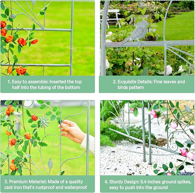 Sungmor Large Metal Garden Trellises for Climbing Plants - 82.5 Inch Tall & 2PC Green Pack - Beautiful Retro Style Metal Fence Trellis - Gardening Vines Plant Support for Flower Rose Climbing