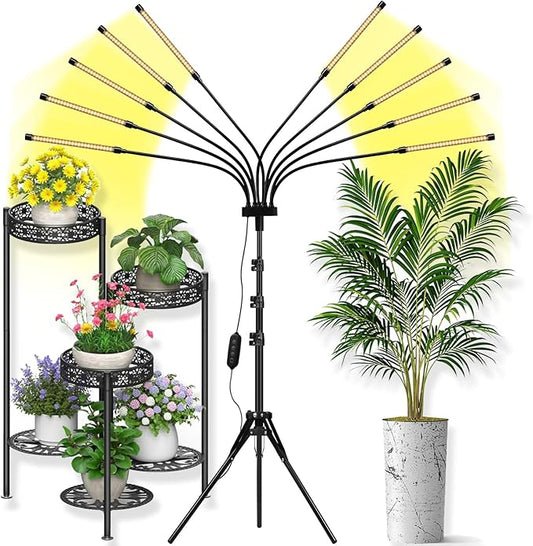 Grow Lights for Indoor Plants 10 Heads 500 LEDs, Full Spectrum Grow Light for Indoor Growing with Tripod Stand, Auto On/Off Timing 4/8/12H, Plant Grow Lights Indoor (Full Spectrum)
