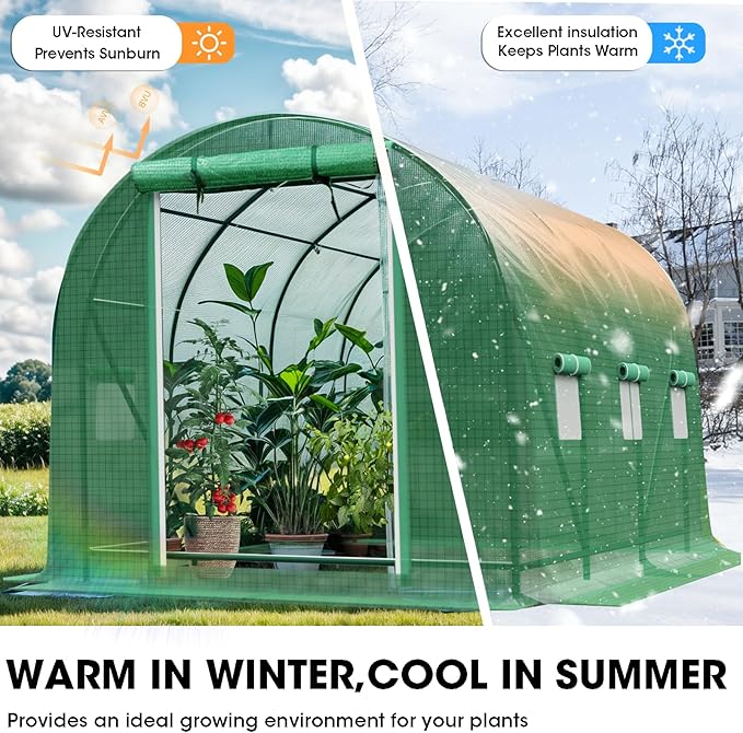 Walk-in Tunnel Greenhouse，Portable Plant Hot Housewith Dual Zippered Screen Doors & 6 Screen Windows Heavy Duty Plastic Plant Warm House with Reinforced Frame (10x7x7 FT)