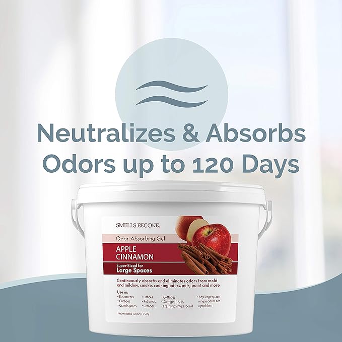 SMELLS BEGONE 1-Gallon Odor Absorber Gel - Air Freshener & Odor Eliminator for Homes, Garages & Commercial Buildings - Industrial Size - Apple Cinnamon Scent