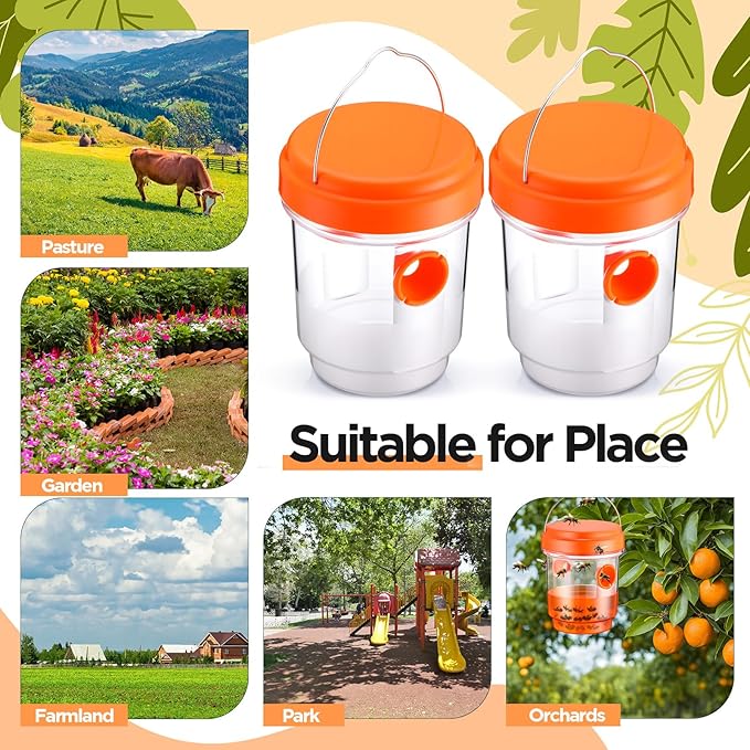 Qualirey 6 Pcs Wasp Traps for Outdoors Wasp Killer Hanging Bee Traps Reusable Fly Bee Killer for Indoor Outdoor Patio Garden Home (Orange)