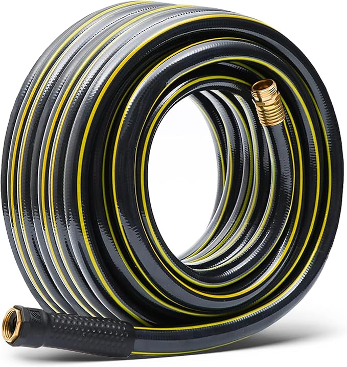 Solution4Patio Long Black Garden Hose 5/8 in. x 50 ft. -Kink Free, No Leaking, Male/Female Fittings -Heavy Duty Durable Flexible Lightweight Water Pipe -Brass Aluminum Ends for Household & Yard Use