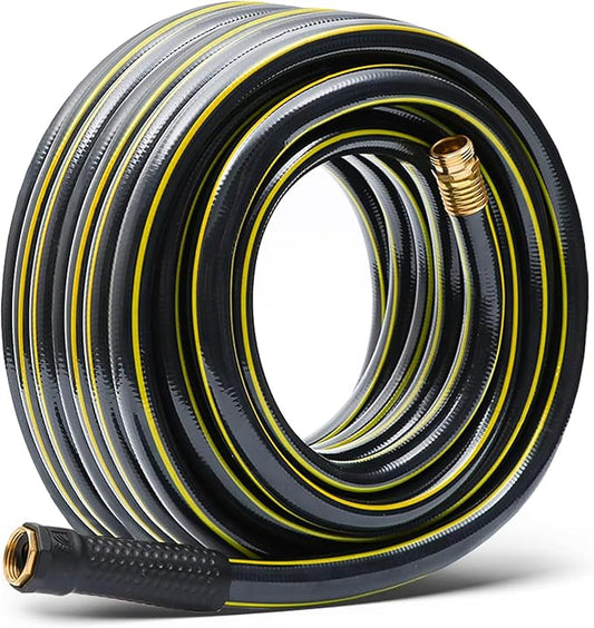 Solution4Patio Long Black Garden Hose 5/8 in. x 50 ft. -Kink Free, No Leaking, Male/Female Fittings -Heavy Duty Durable Flexible Lightweight Water Pipe -Brass Aluminum Ends for Household & Yard Use