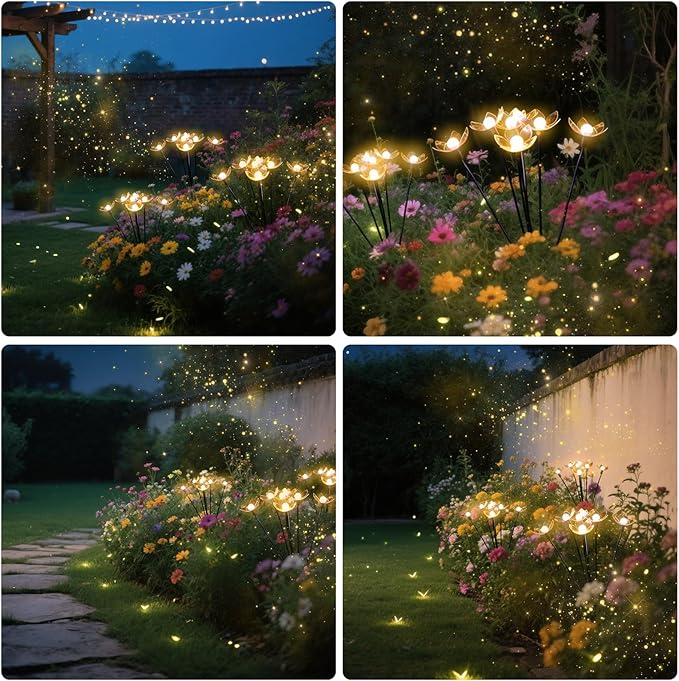 Solar Lights Outdoor, Solar Firefly Swaying Light with Flower, Garden Decor Lights, IP65 Waterproof, 2 Lighting Modes, Yard Patio Pathway Decoration, Gifts for Women, Grandma (4Pack 24LED)