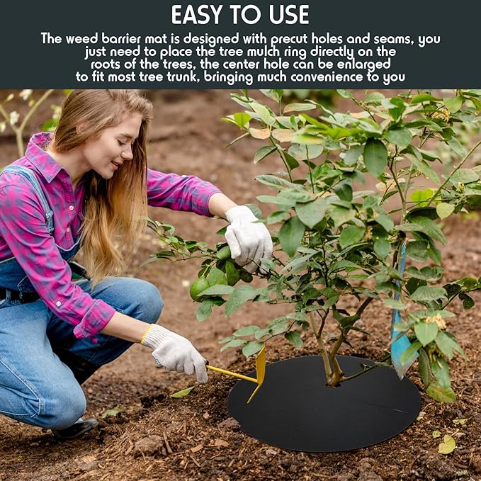 30 Pieces 20.5 Inch Weed Barrier Mats Non Woven Tree Mulch Ring Thickened Tree Protectors Mat Black Mulch Reusable Tree Rings Landscaping Plant Cover Round Anti Grass Gardening Fabric Cover