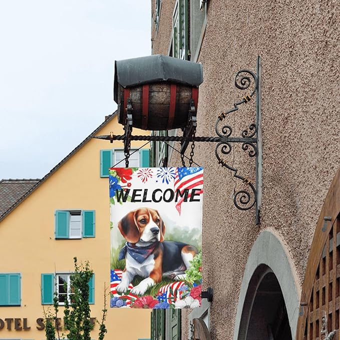 Beagle Dog Independence Day Patriotic American Dog Garden Flag Welcome Party Outdoor Outside Decorations Picks Home House Garden Yard Decor 12x18 Inch