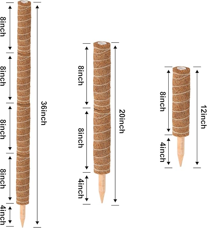 Moss Pole, Augshy 48 Inch Moss Poles - 4Pcs 12 Inch Coir Totem Poles Moss Climbing Sticks for Indoor Creepers Plant Support Extension