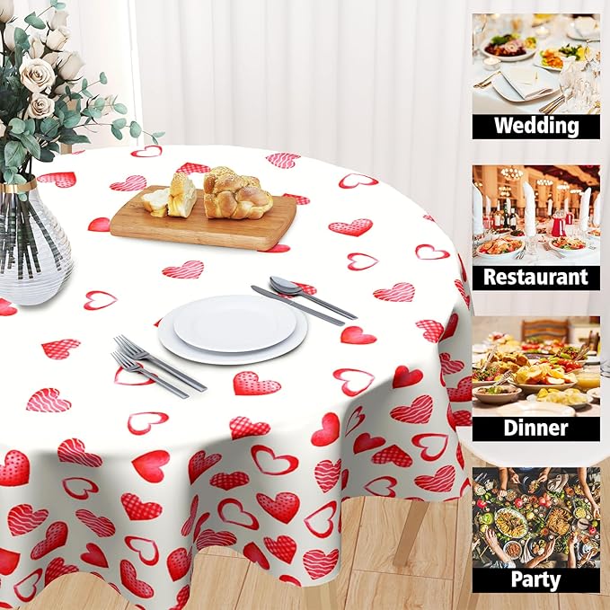 Giwawa Red Hearts Round Tablecloth 60 Inch,Love Romantic Wedding Anniversary Holiday Washable Polyester Table Cover for Dinner Restaurants Kitchen Party Events Tabletop Decoration