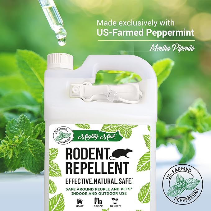 Mighty Mint Peppermint Oil Rodent Repellent Spray with Microfiber Cloth – Natural Indoor & Outdoor Control for Mice and Rats – Plant-Based, Extra-Strong Formula - 1 Gallon (128 oz)