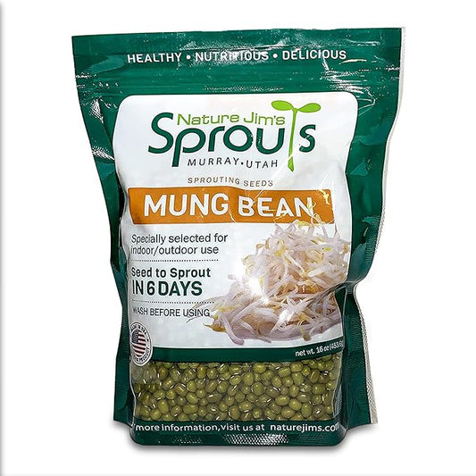Nature Jims Premium Mung Bean Sprouting Seeds – 16 Oz – NON GMO- Resealable Bag for Longer Freshness – Rich in Vitamins, Minerals, Fiber