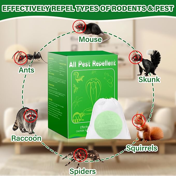 24 Pack Mouse Repellent for Outdoor, Natural Keep Rodent Away Deterrent with Long-Lasting Protection for Home, Car, Garage, Safe for Family