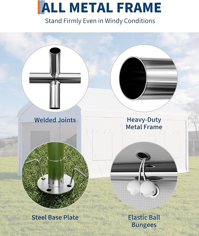 10 X 20FT Heavy Duty Carport, Portable Garage with Roll-Up Windows,Removable Sidewalls & Doors, Outdoor Tent Garage for Car,Truck,Boat