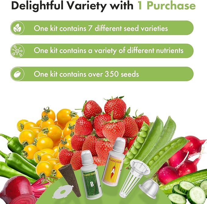 12 Pods Fruit Seed Pod Kit for AeroGarden, idoo, Ahopegarden Hydroponic Growing System Indoor Garden, Include Strawberry, Golden Cherry Tomato, Cucumber, Radish, Dwarf Pea, Green Pepper