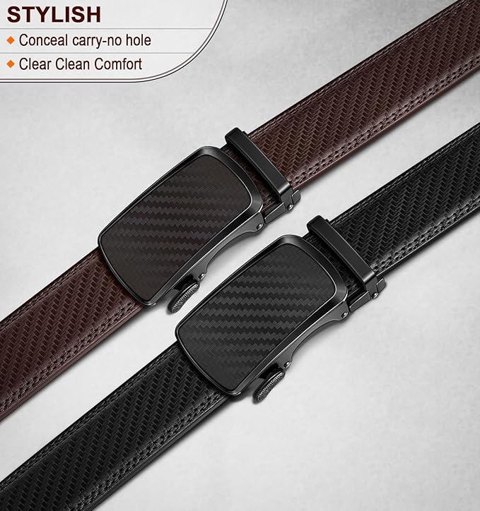 BULLIANT Men's Ratchet Belt 2 Pack-Click Leather Belt Adjustable for Men Gift 1 3/8-Cut for Perfect Fit