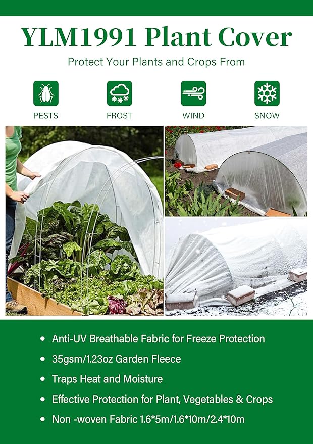 Plant Covers Frost Cloth for Outdoor Garden 7.8 ft x 32ft, Row Cover Netting for Plants Vegetables Flowers Fruits Sun Freeze Protection 1.06oz/yd²