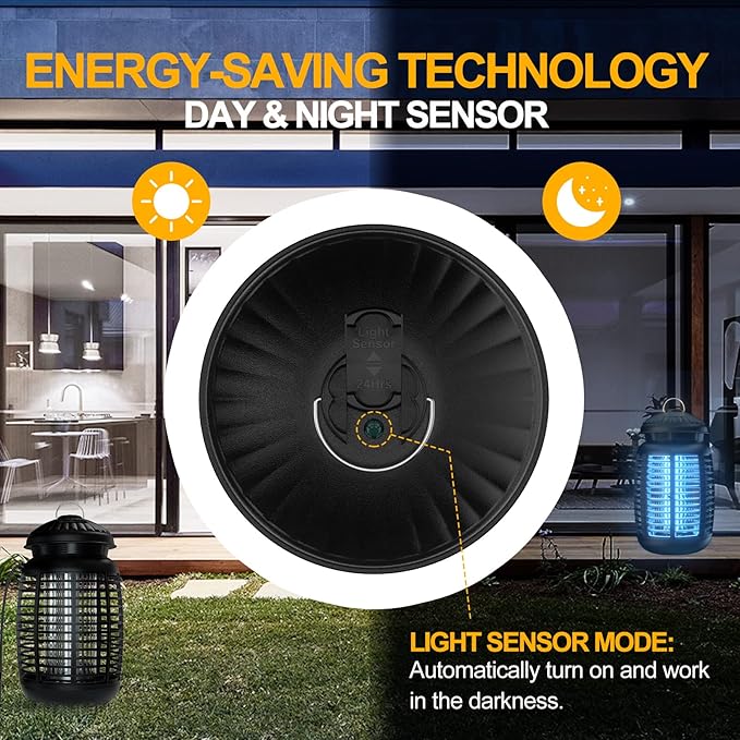 Bug Zapper with Light Sensor, Mosquito Zapper Outdoor 4200V Electric Insect Killer, Waterproof Mosquito Killer, Fly Zapper, Fly Trap for Home Backyard Garden Patio, Mosquito Repellent Outdoor