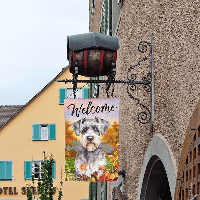 Schnauzer Autumn Pumpkin Fall Dog Garden Flag Welcome Party Outdoor Outside Decorations Picks Home House Garden Yard Decor 12x18 Inch