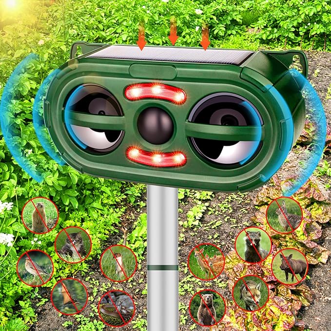 Animal Repellent Outdoor,Solar Pest Animal Repellent Outdoor,Squirrel Repellent,Racoon Repeller,Effective Deer Repellent Devices with Motion Sensor & Flashing Light (1 Pcs)